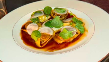 Chez Noir signature dishes Dungeness Crab Tortelloni
Oyster Gratinée
Monterey King Salmon "Au Pistou"
